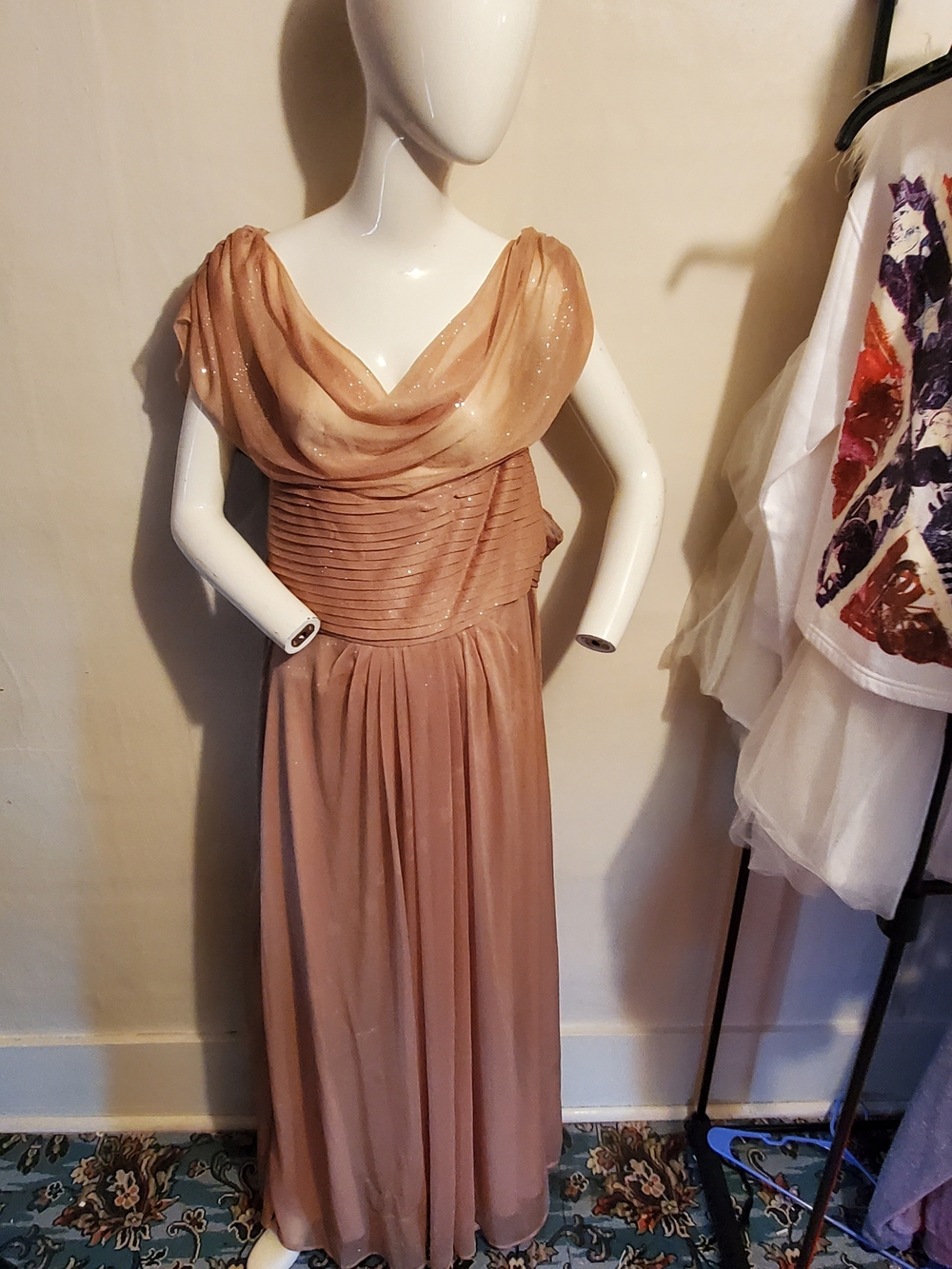 Elegant Draped Blush Evening Dress